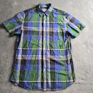 J Crew Men's Indian Madras Shirt Mens Medium Blue Green Plaid Woven Button Up